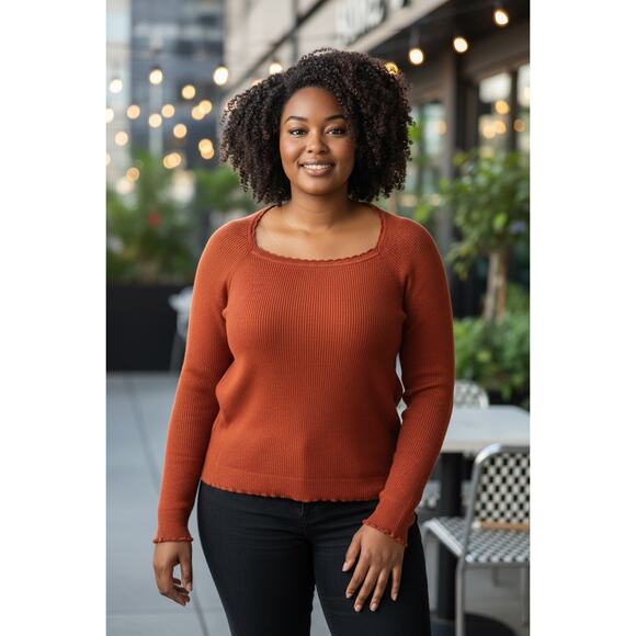 Boden Plus Ribbed Square Neck Knit Sweater Burnt Orange Size 16/18 - Picture 1 of 9